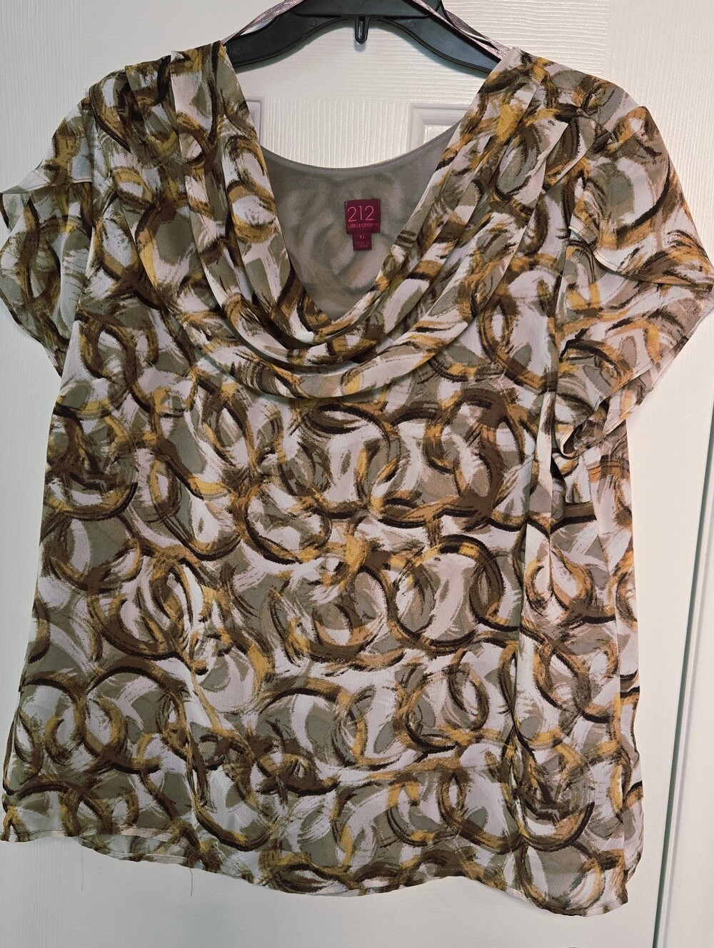 212 by Macy's Cowl Neck Blouse in Tan, Brown, Mustard & Beige Size XL